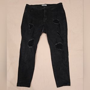 Black High-Waisted Ripped Skinny Jeans (Refuge+, Size 18)